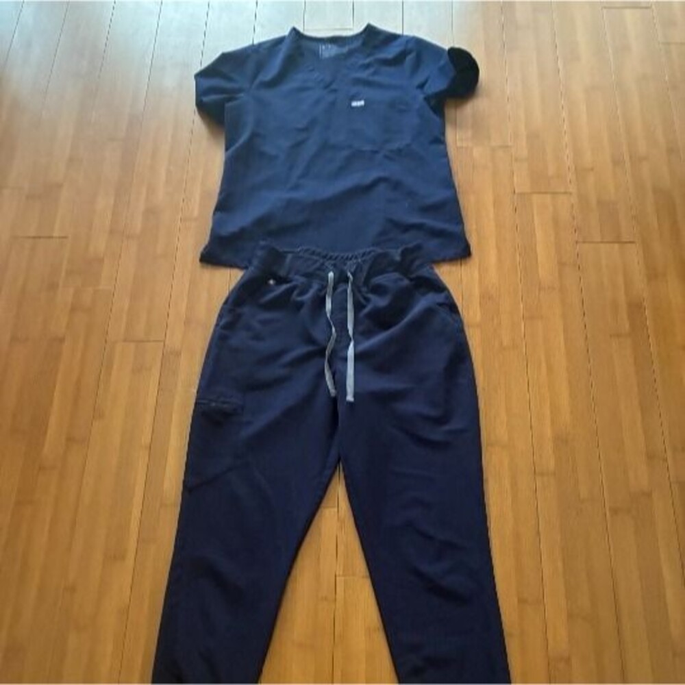 Figs Navy Blue Scrub Set Catarina Large Top and Large / Tall Joggers Womens